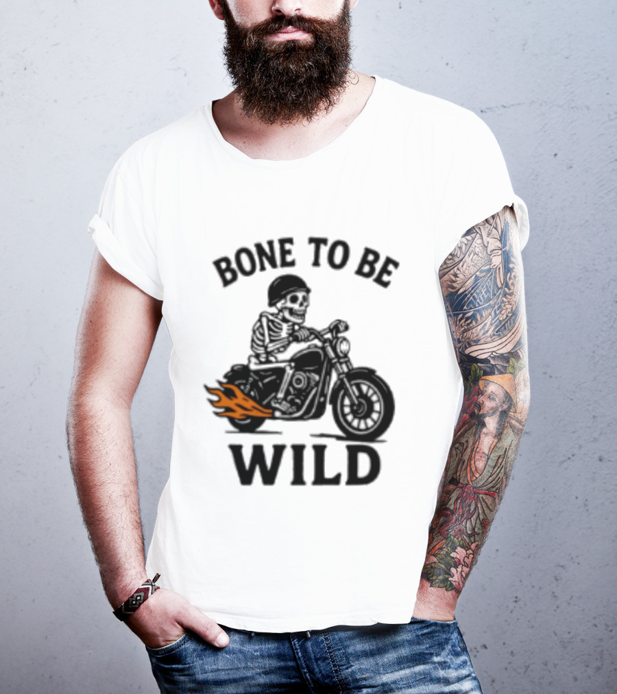 Bone To Be Wild Skeleton Motorcycle Rider Flames T-Shirt