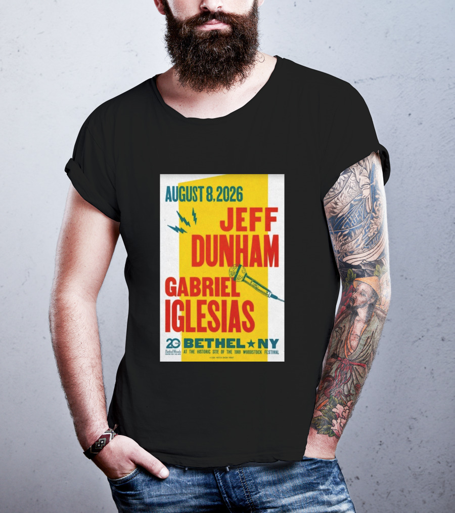 August 8 2026 Jeff Dunham Gabriel Iglesias Bethel Ny At The Historic Site Of The 1969 Woodstock Festival T-Shirt