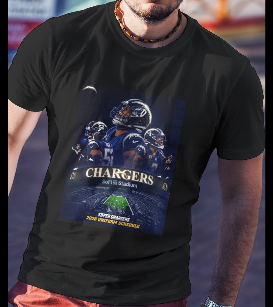 Los Angeles Chargers Super Chargers SoFi Stadium 2026 Uniform Schedule T-Shirt