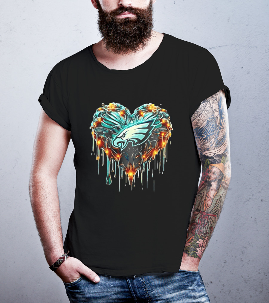 Philadelphia Eagles Heart Caramel Dripping Effect T-Shirt