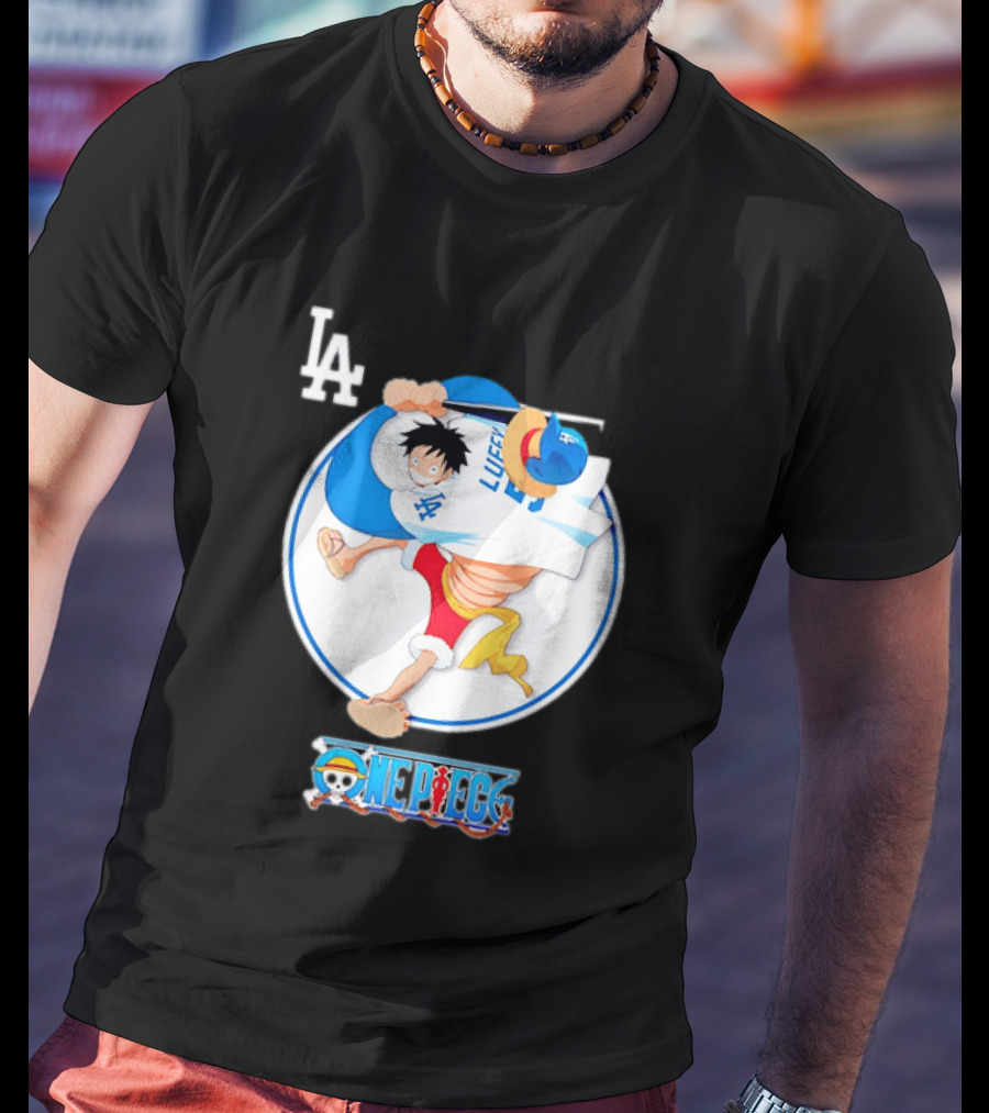 Los Angeles Dodgers Monkey D Luffy One Piece Crossover MLB Collaboration T-Shirt