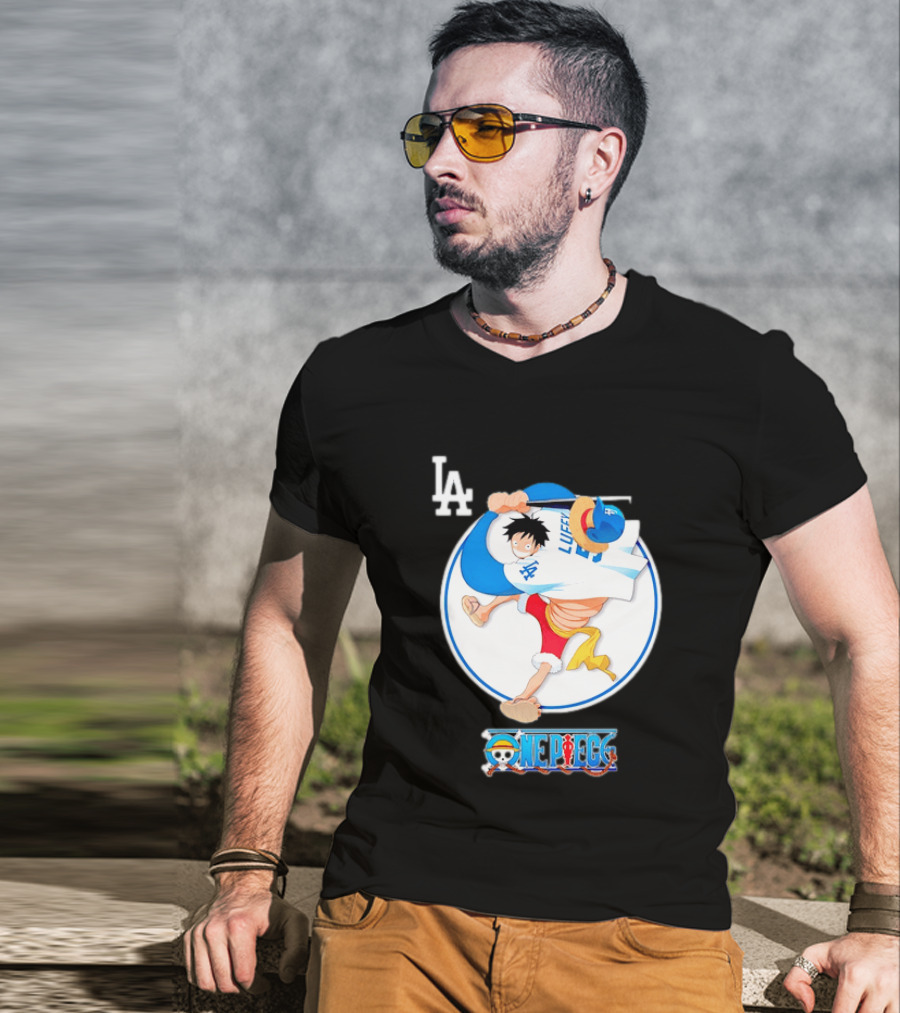 Los Angeles Dodgers Monkey D Luffy One Piece Crossover MLB Collaboration T-Shirt
