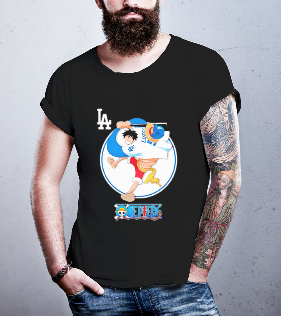Los Angeles Dodgers Monkey D Luffy One Piece Crossover MLB Collaboration T-Shirt