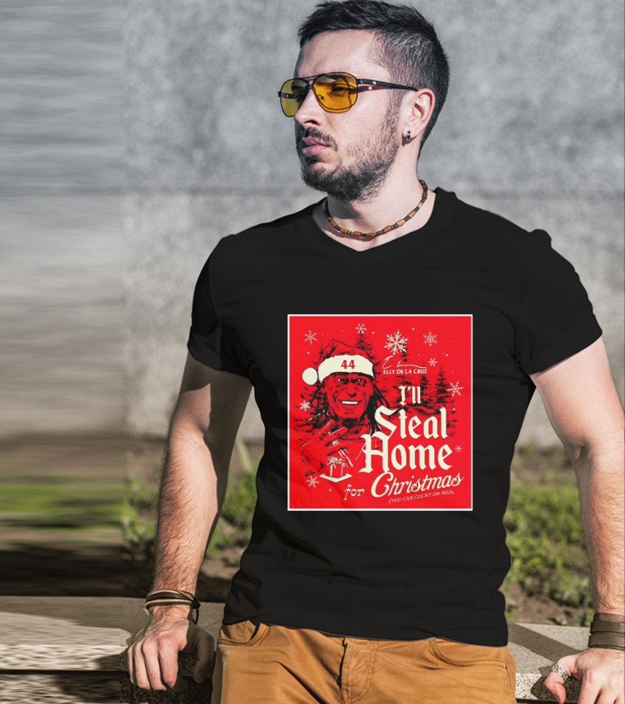 Elly De La Cruz Cincinnati Reds 44 I'll Steal Home For Christmas T-Shirt