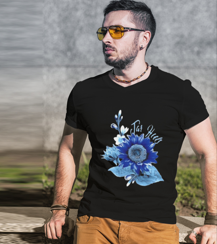 North Carolina Tar Heels Sunflower Floral Football T-Shirt