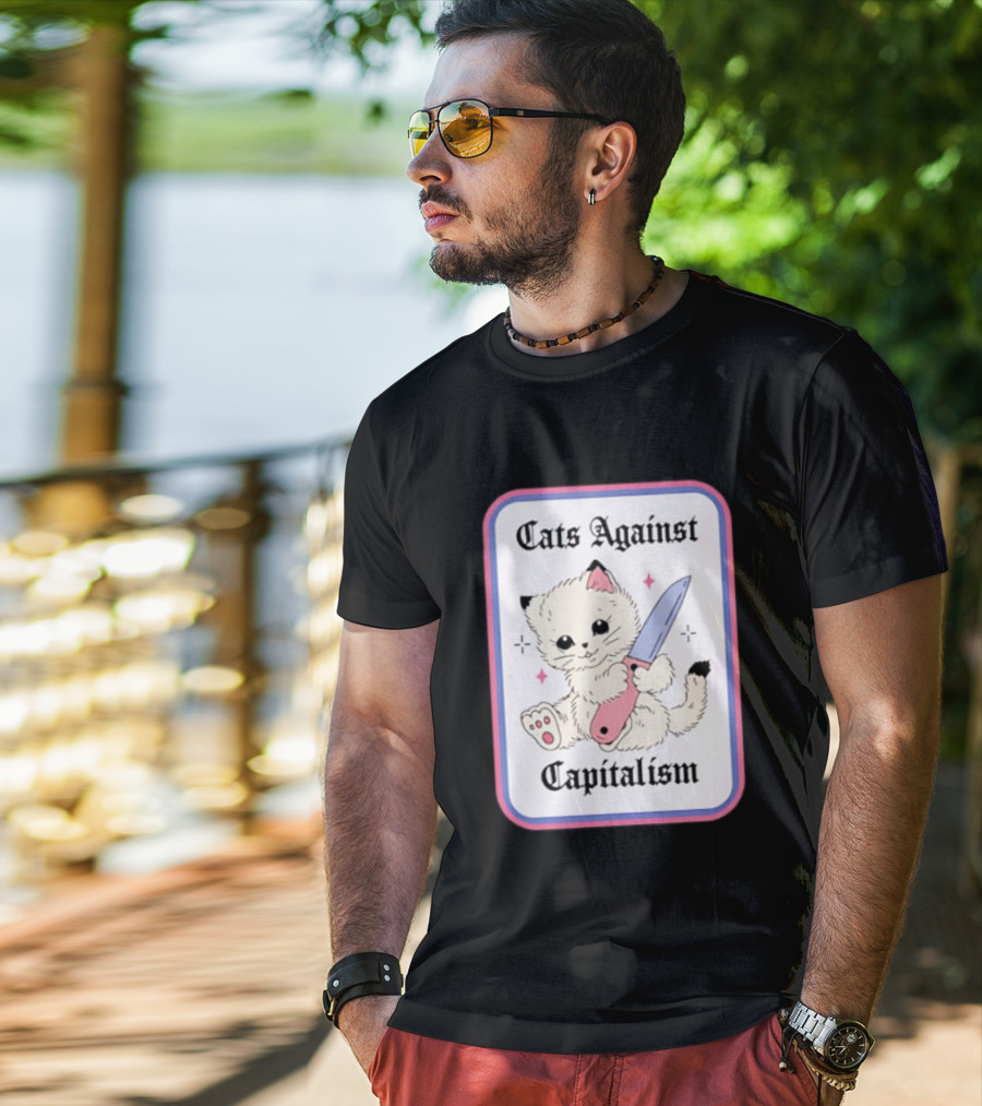 Cats Against Capitalism Cute Cat With Knife T-Shirt