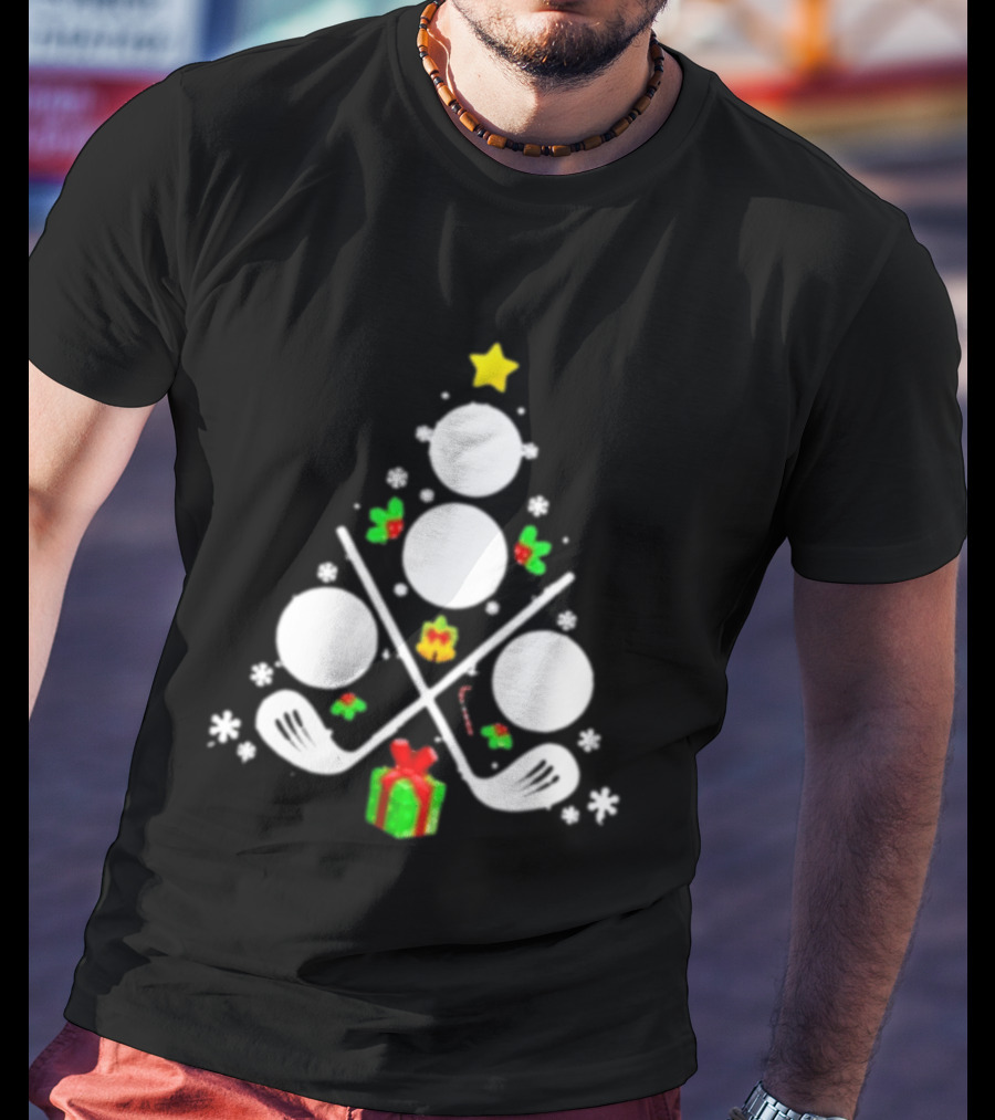 Golf Clubs Balls Christmas Tree Present Star T-Shirt