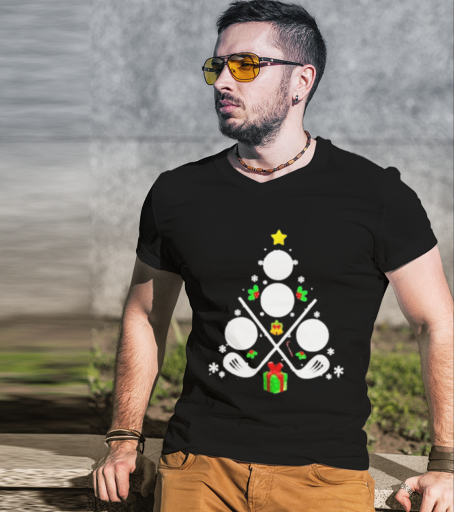 Golf Clubs Balls Christmas Tree Present Star T-Shirt
