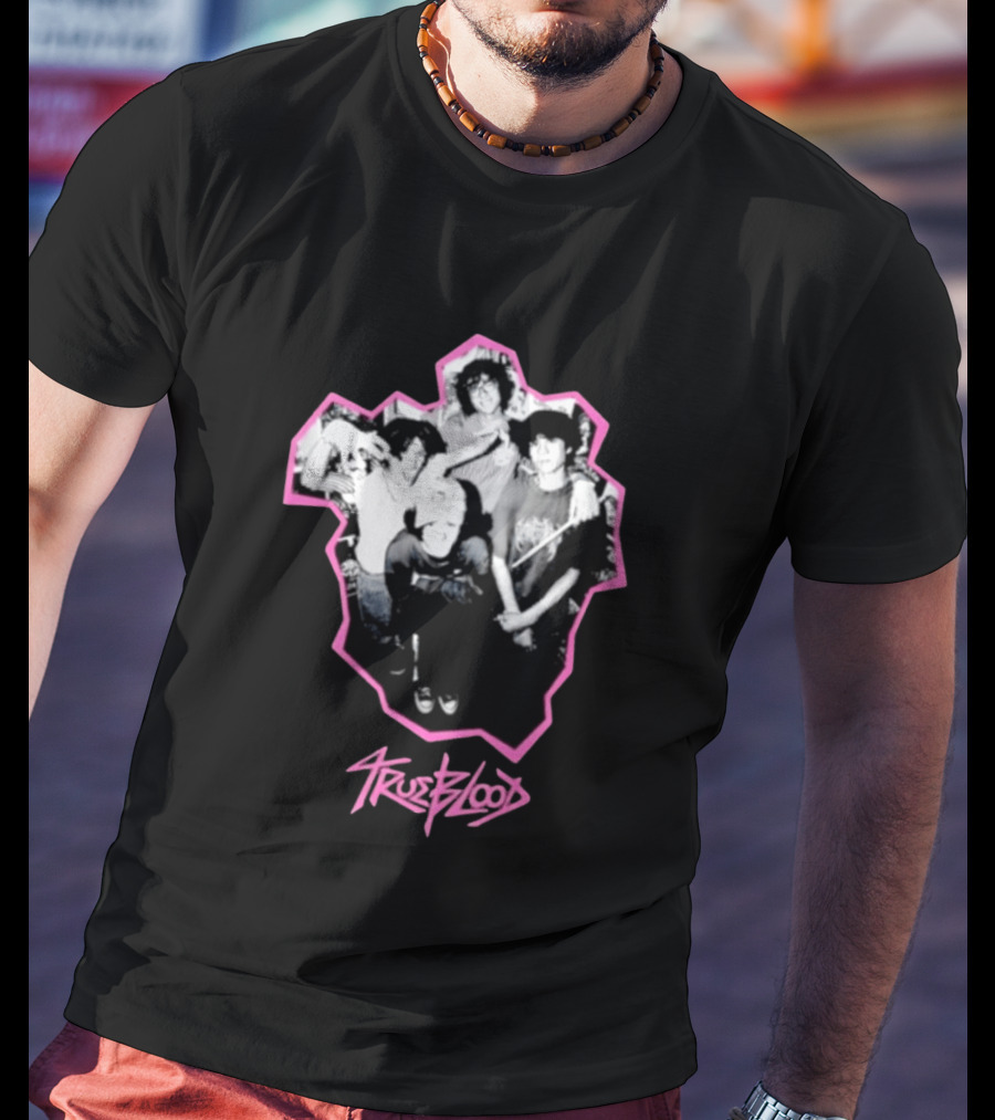 Trueblood Band Vintage Black And White Group Photo With Pink T-Shirt