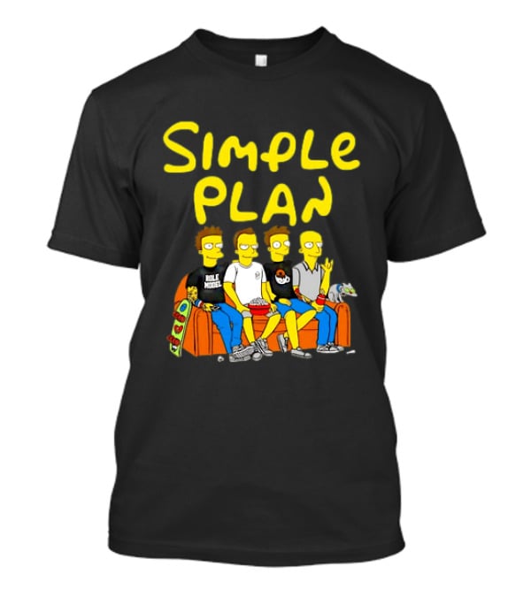 Simple Plan Band Members Cartoon Style On Couch T-Shirt