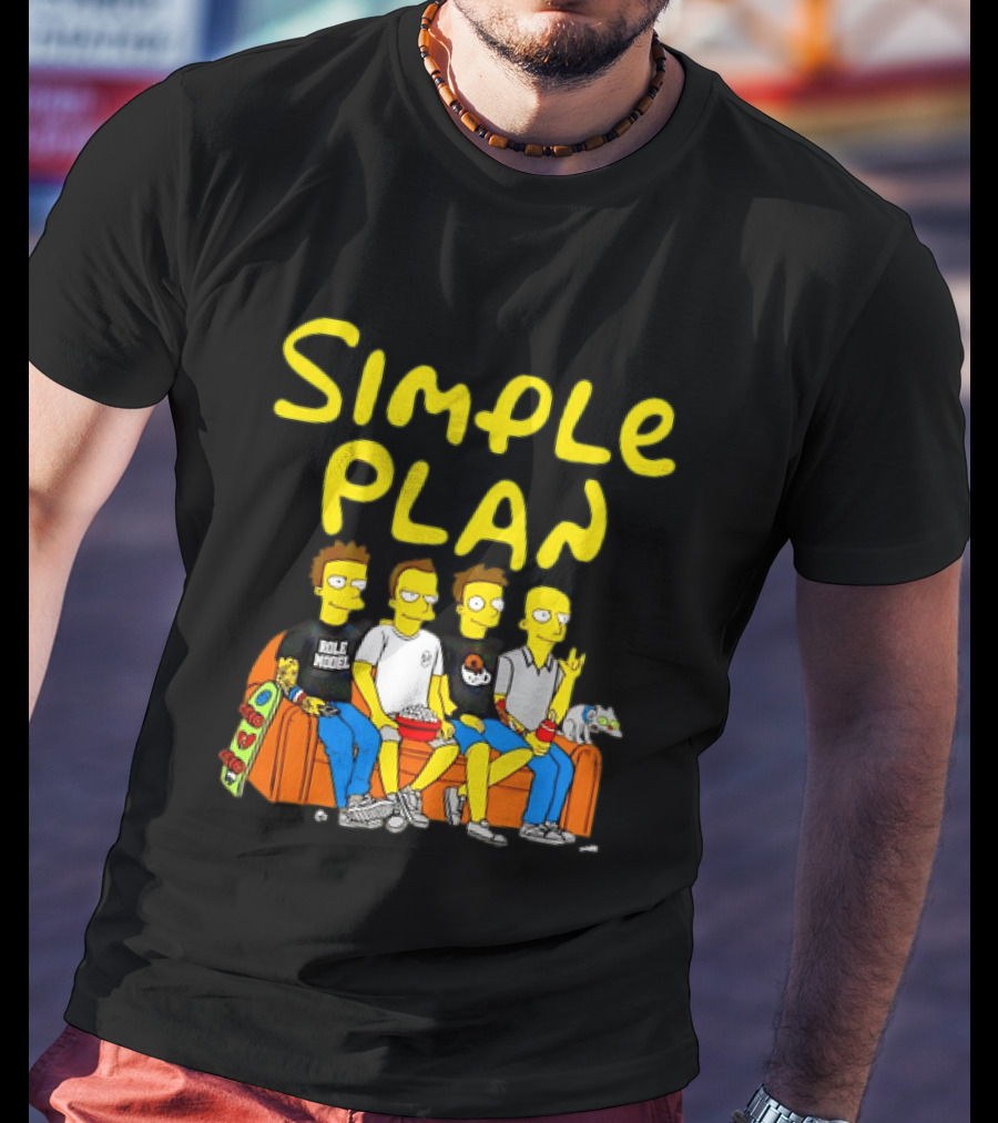 Simple Plan Band Members Cartoon Style On Couch T-Shirt
