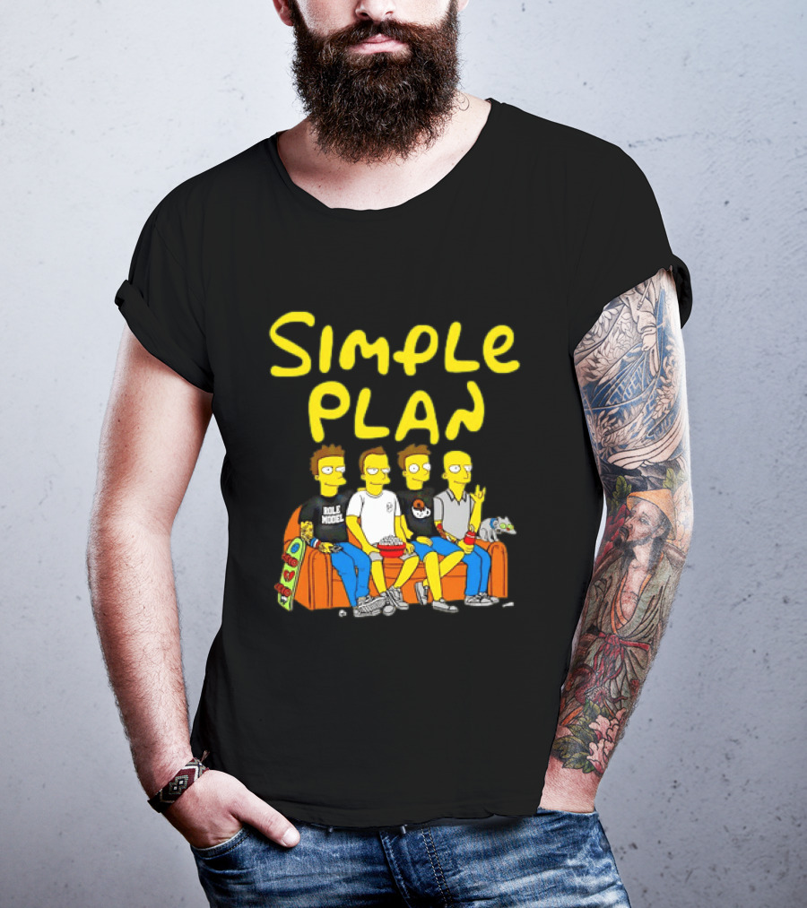 Simple Plan Band Members Cartoon Style On Couch T-Shirt