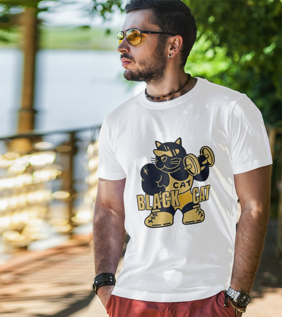 BLACK CAT Lifting Weights Cat Fitness Gym Powerlifting T-Shirt