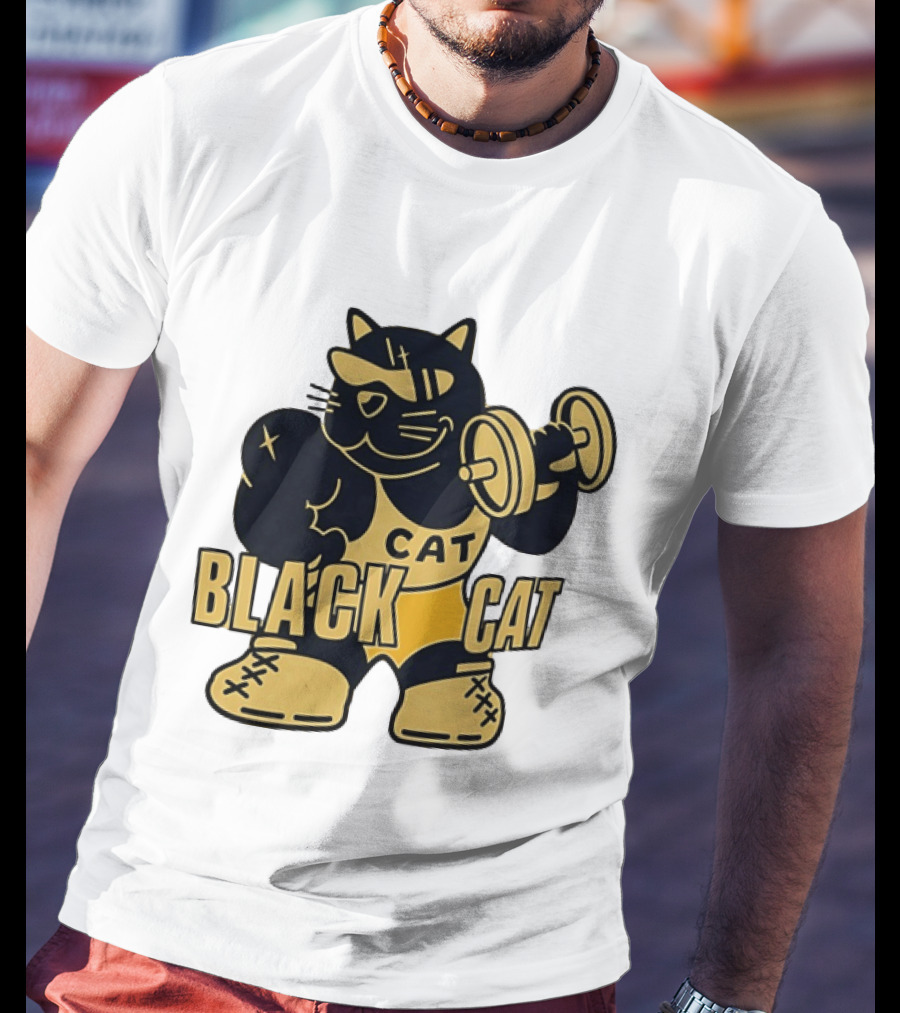 BLACK CAT Lifting Weights Cat Fitness Gym Powerlifting T-Shirt