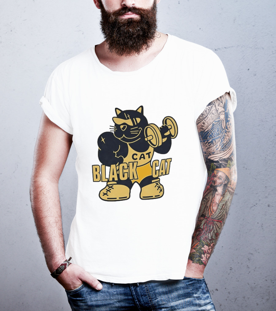 BLACK CAT Lifting Weights Cat Fitness Gym Powerlifting T-Shirt
