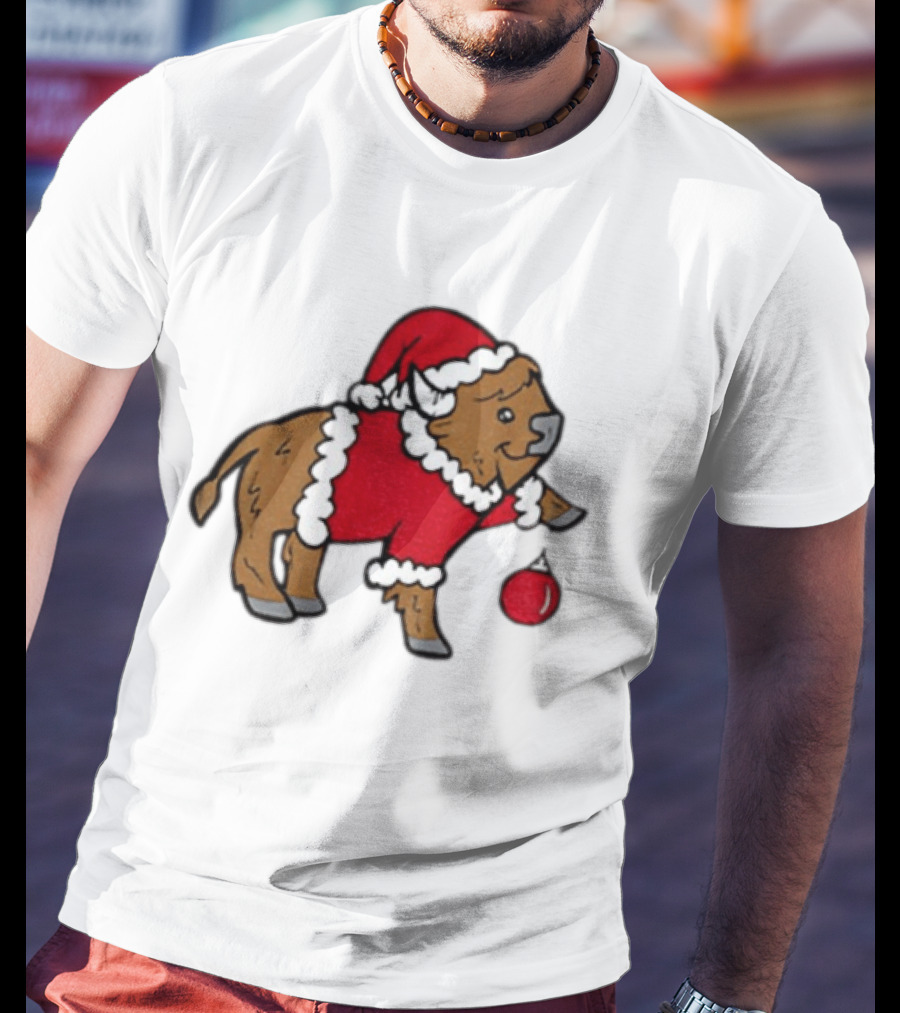 Buffalo In Santa Suit Holding Christmas Bauble Buffalo Bills 2025 Football Holiday T-Shirt