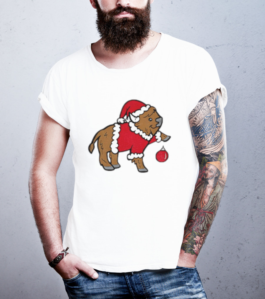 Buffalo In Santa Suit Holding Christmas Bauble Buffalo Bills 2025 Football Holiday T-Shirt