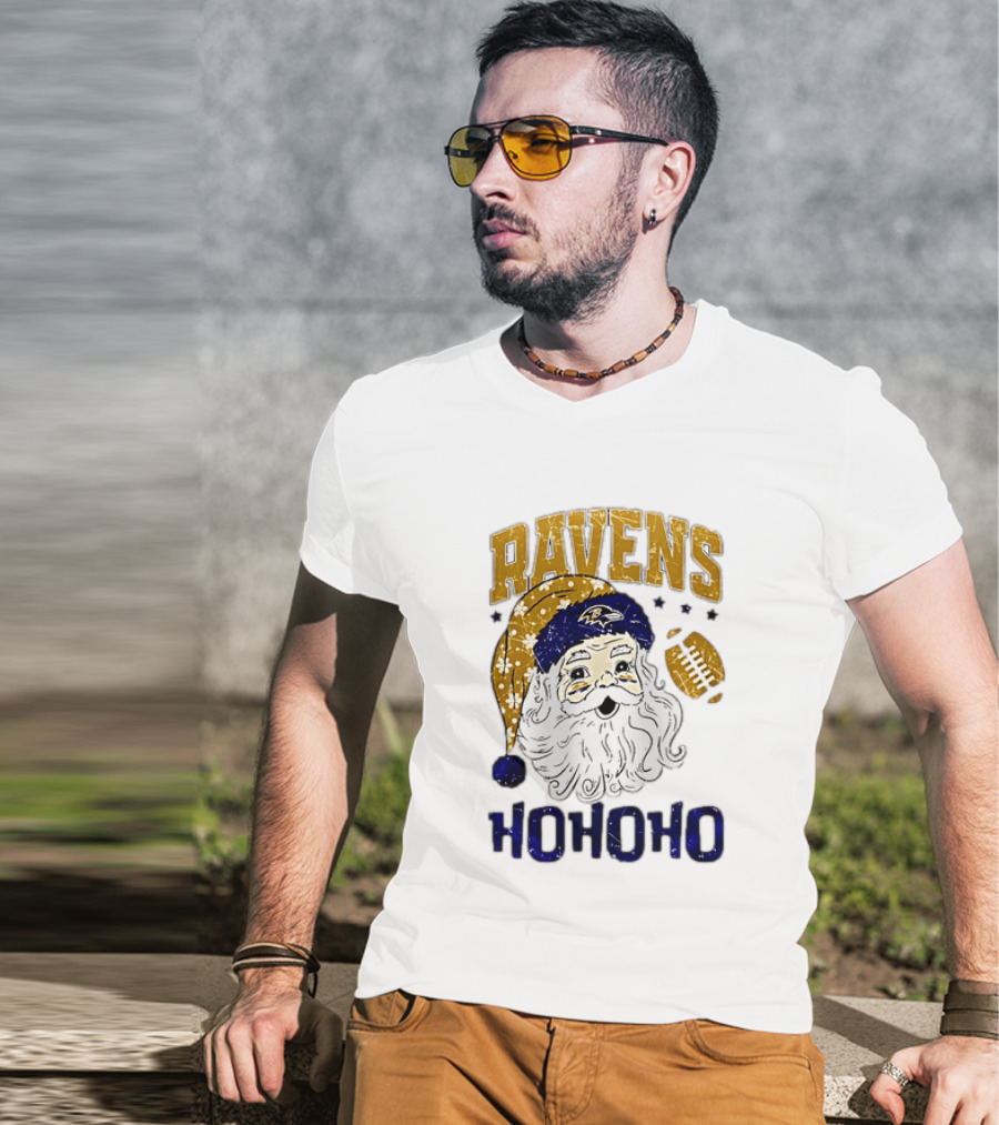 Baltimore Ravens Santa Claus Ho Ho Ho Merry Christmas T-Shirt