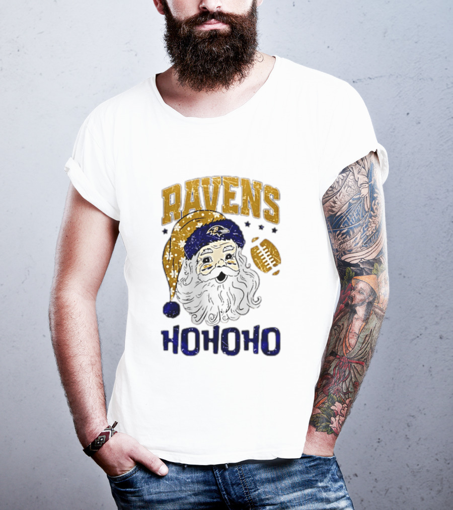 Baltimore Ravens Santa Claus Ho Ho Ho Merry Christmas T-Shirt