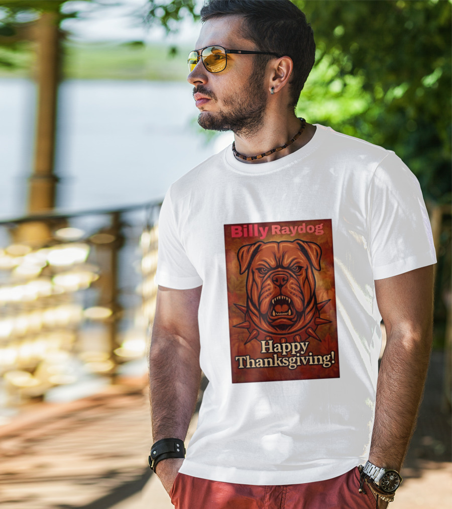 Billy Raydog Bulldog Spiked Collar Happy Thanksgiving T-Shirt