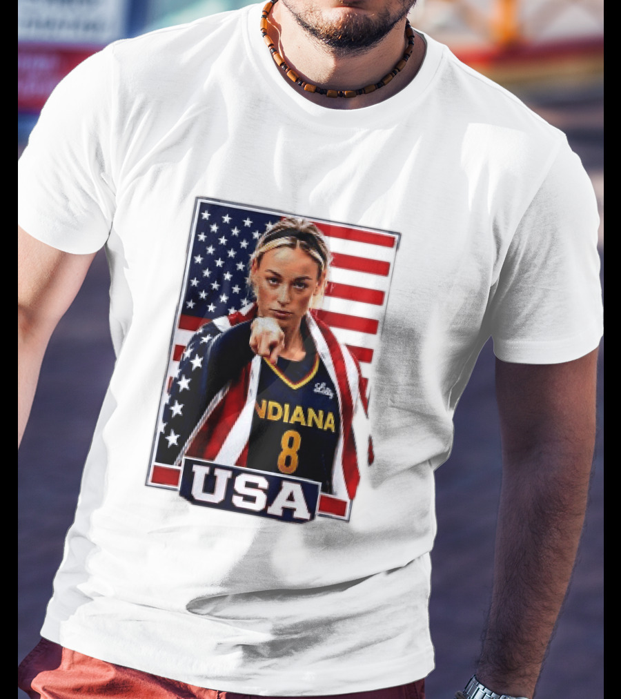 Indiana Fever WNBA Player Pointing American Flag USA Basketball Sports T-Shirt