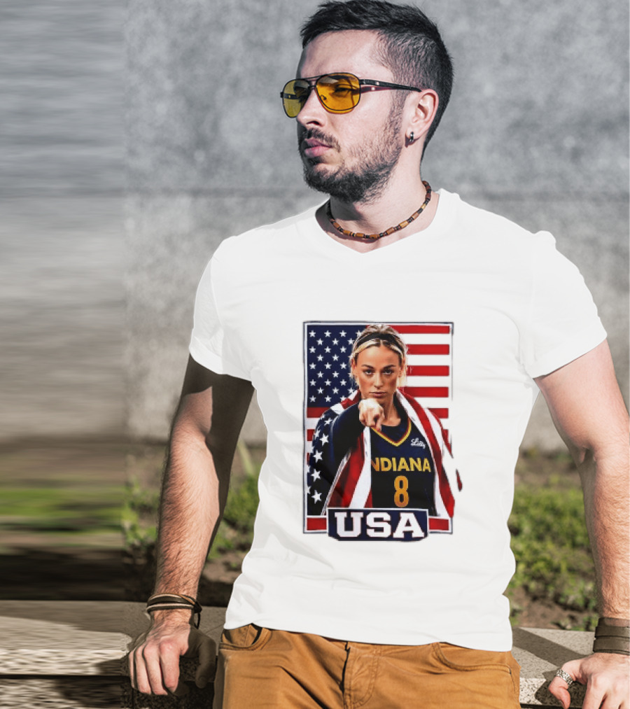 Indiana Fever WNBA Player Pointing American Flag USA Basketball Sports T-Shirt