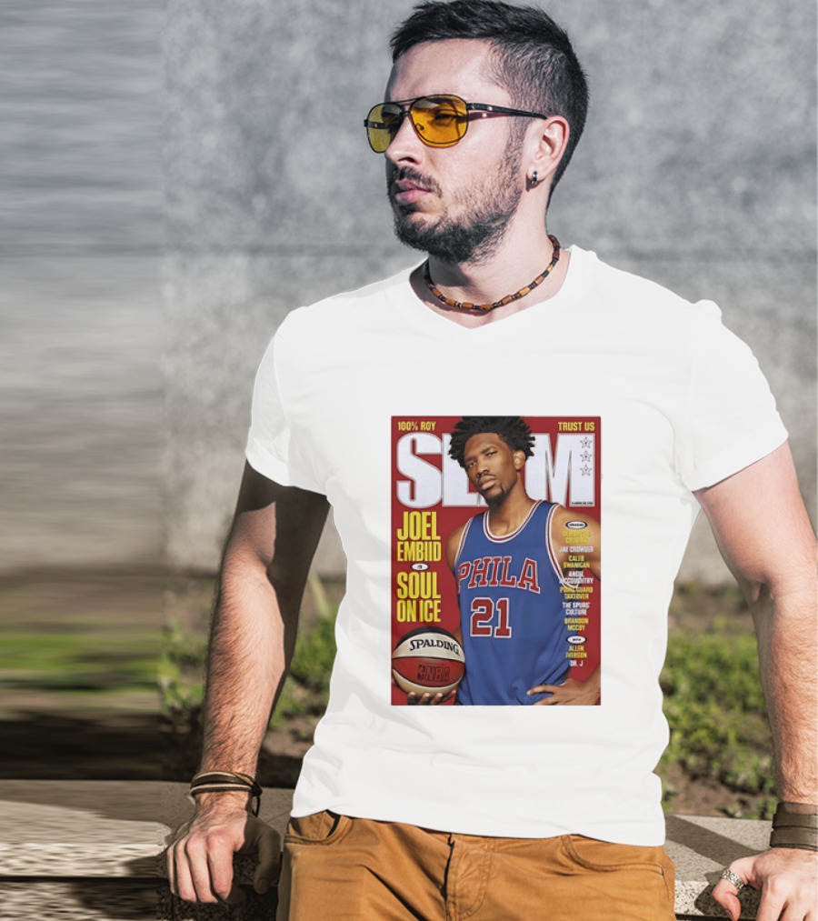100% ROY SLAM Joel Embiid Soul On Ice PHILA 21 Philadelphia 76ers Cover T-Shirt