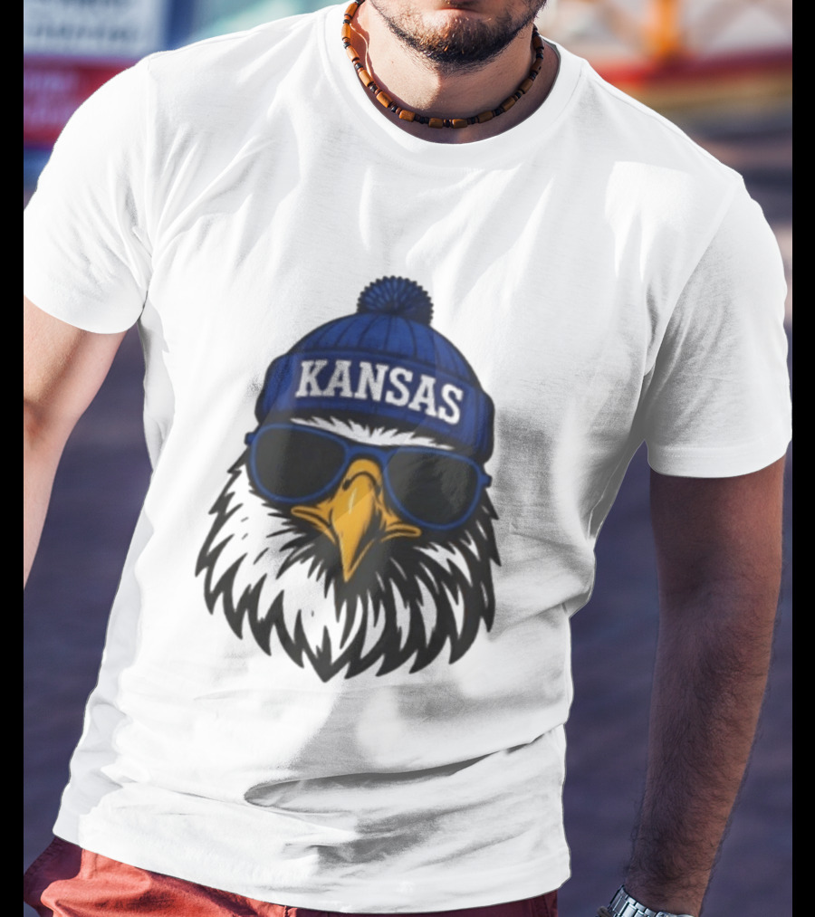 Kansas Jayhawks Jayhawk Hat Glasses Kansas Beanie T-Shirt