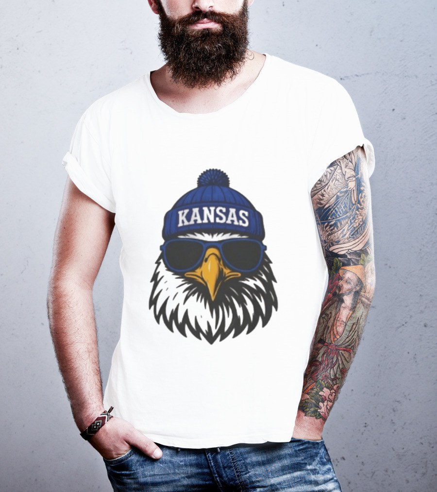 Kansas Jayhawks Jayhawk Hat Glasses Kansas Beanie T-Shirt
