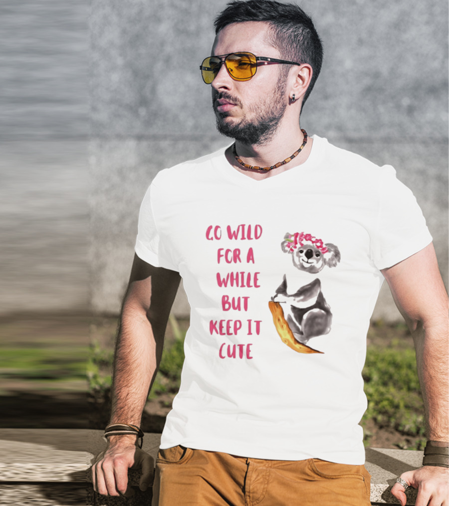 Go Wild For A While But Keep It Cute Koala With Pink Floral Headband T-Shirt