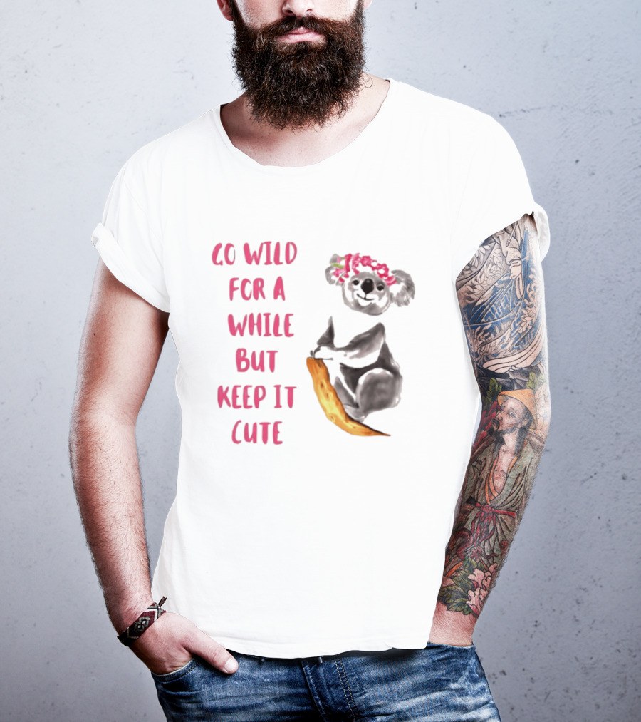 Go Wild For A While But Keep It Cute Koala With Pink Floral Headband T-Shirt