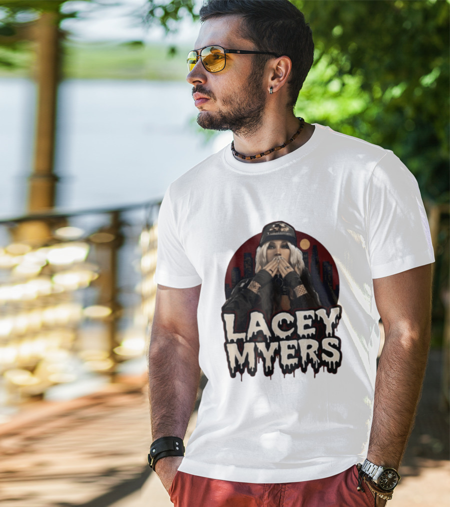 Lacey Myers City Skyline Red Moon Horror T-Shirt