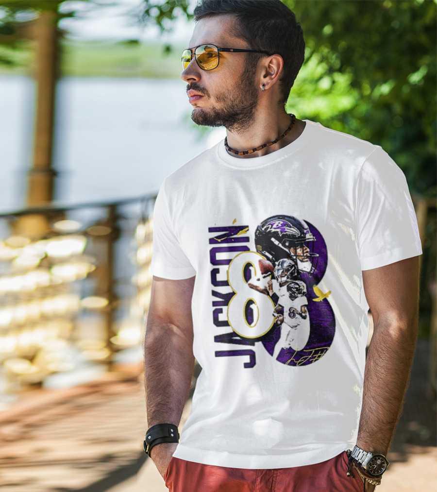 Lamar Jackson 8 Baltimore Ravens NFL Football Star Player T-Shirt