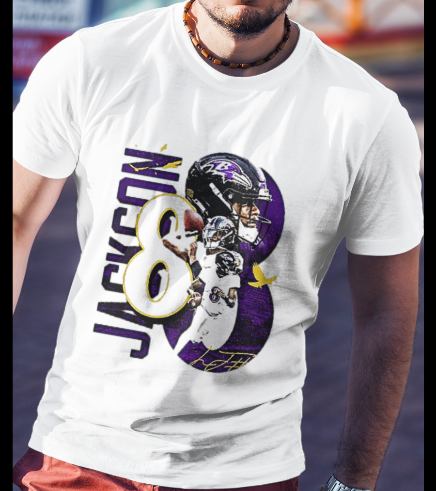 Lamar Jackson 8 Baltimore Ravens NFL Football Star Player T-Shirt