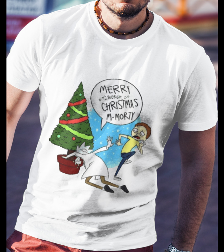 Merry Blergh Christmas M Morty Drunk Ricks Greeting Rick And Morty T-Shirt