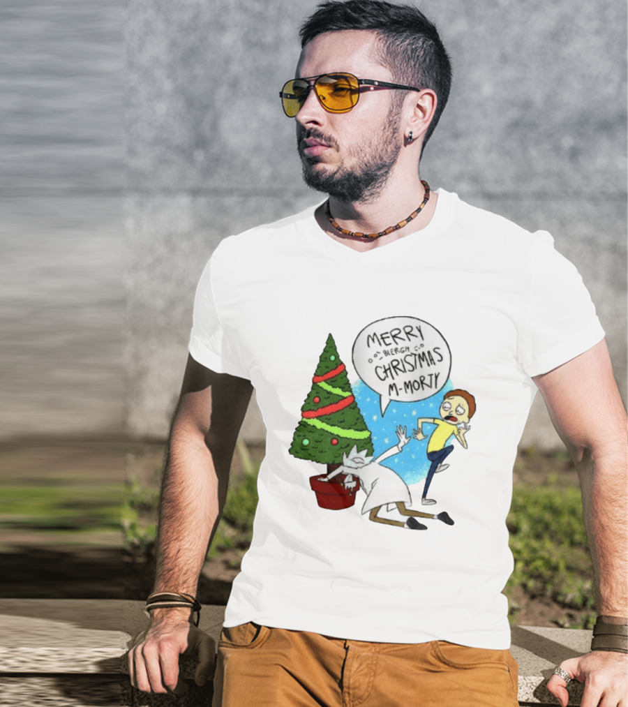 Merry Blergh Christmas M Morty Drunk Ricks Greeting Rick And Morty T-Shirt