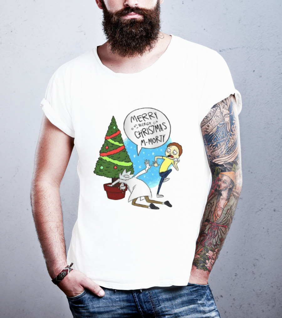 Merry Blergh Christmas M Morty Drunk Ricks Greeting Rick And Morty T-Shirt