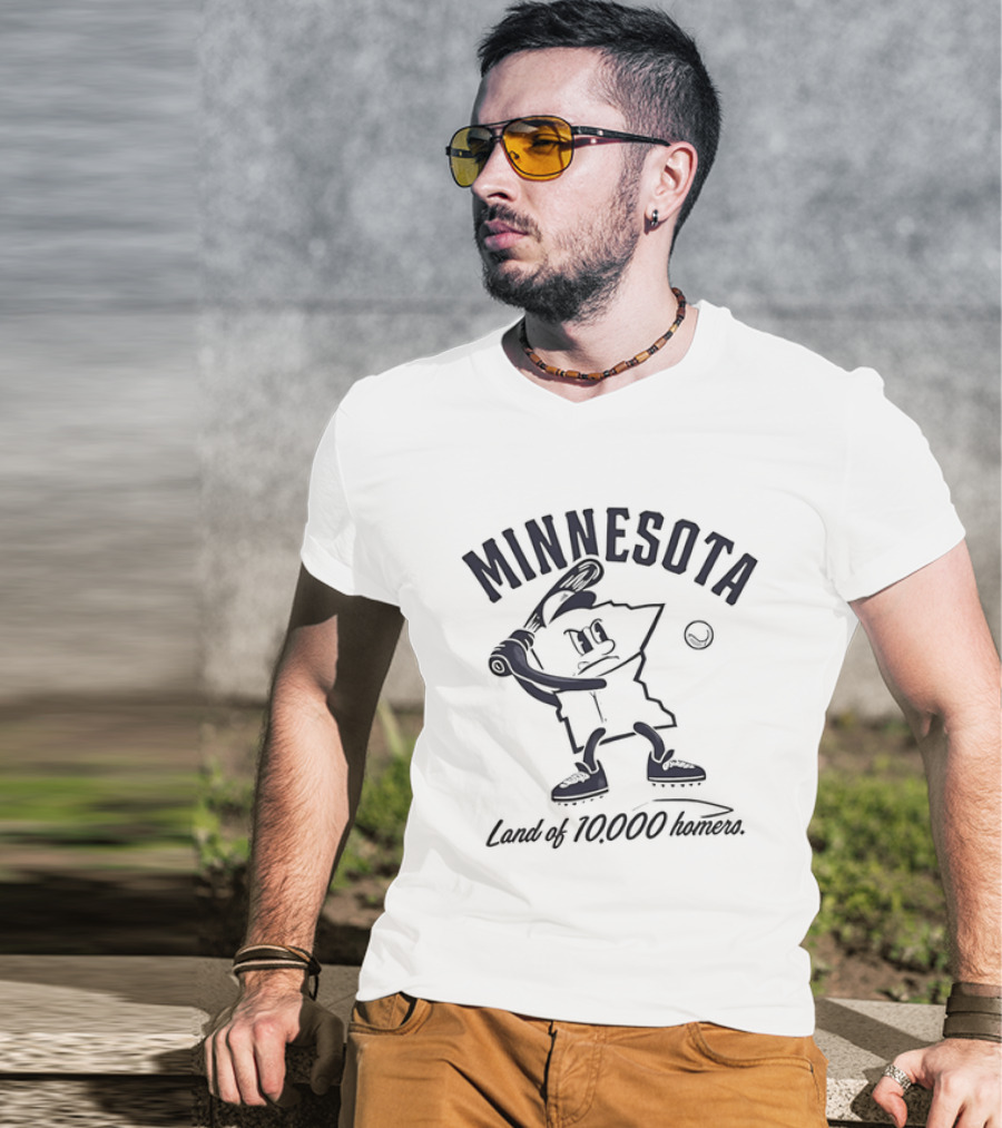 Minnesota Land Of 10000 Homers Baseball Player Swinging Bat T-Shirt