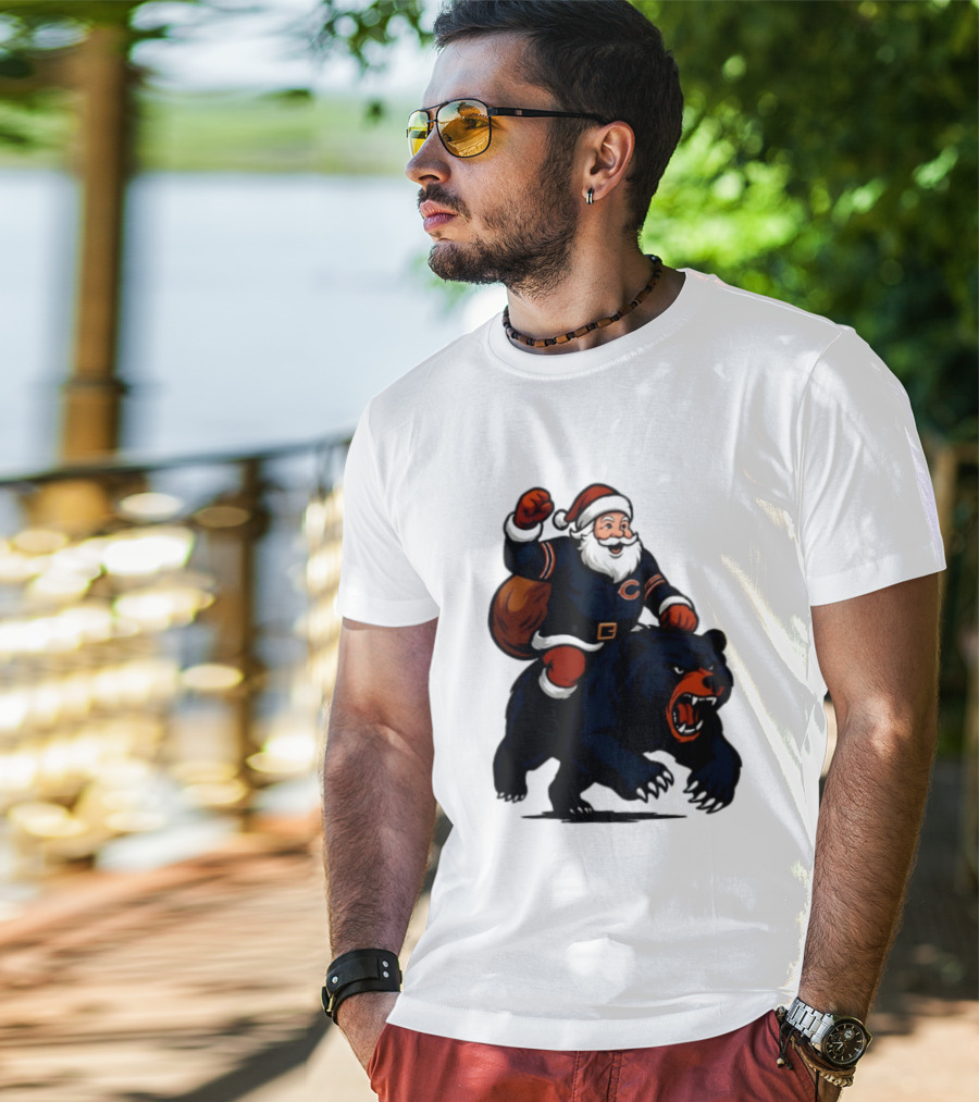 Chicago Bears Santa Claus Riding Bear Christmas Football T-Shirt