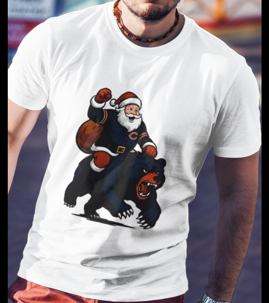 Chicago Bears Santa Claus Riding Bear Christmas Football T-Shirt