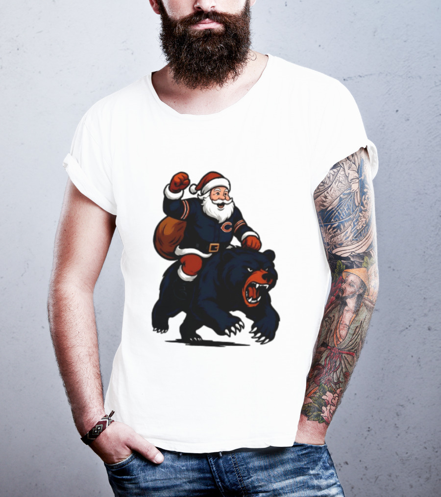 Chicago Bears Santa Claus Riding Bear Christmas Football T-Shirt
