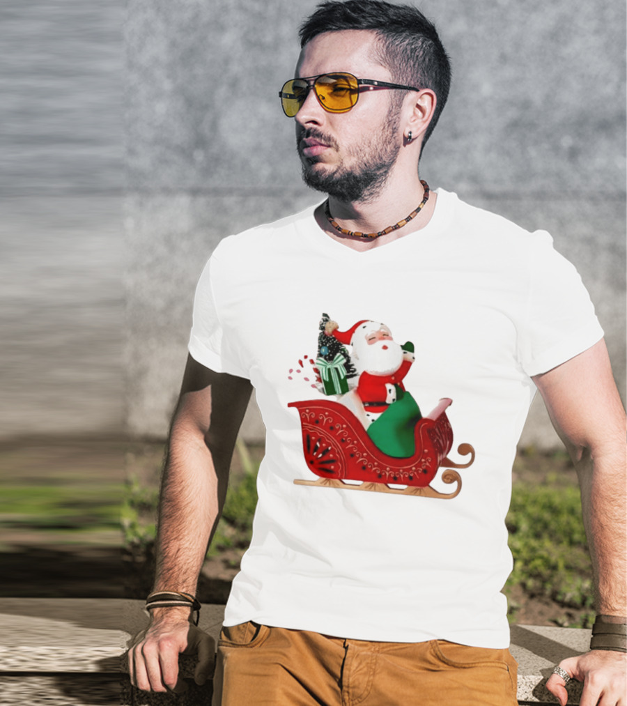 Santa Showtoppers Mini Tree Hallmark White Sleigh Christmas Scene T-Shirt