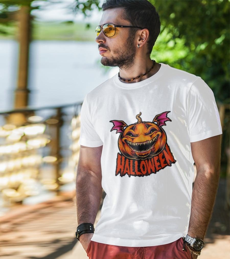 Halloween Bat Winged Jack O' Lantern Pumpkin T-Shirt