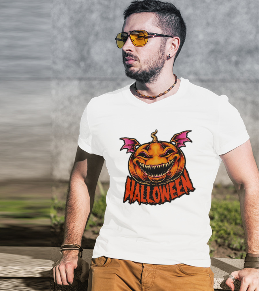 Halloween Bat Winged Jack O' Lantern Pumpkin T-Shirt