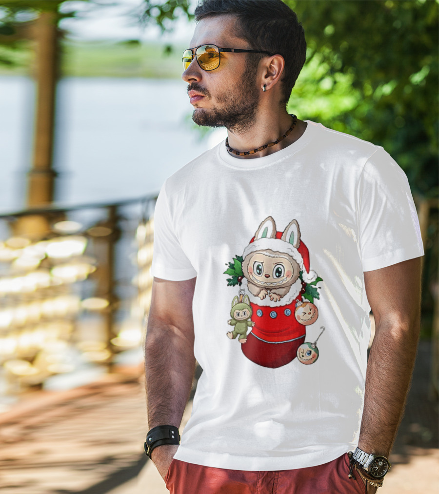 Stocking Stuffer Labubu Christmas Santa Hat Holly Ornaments T-Shirt