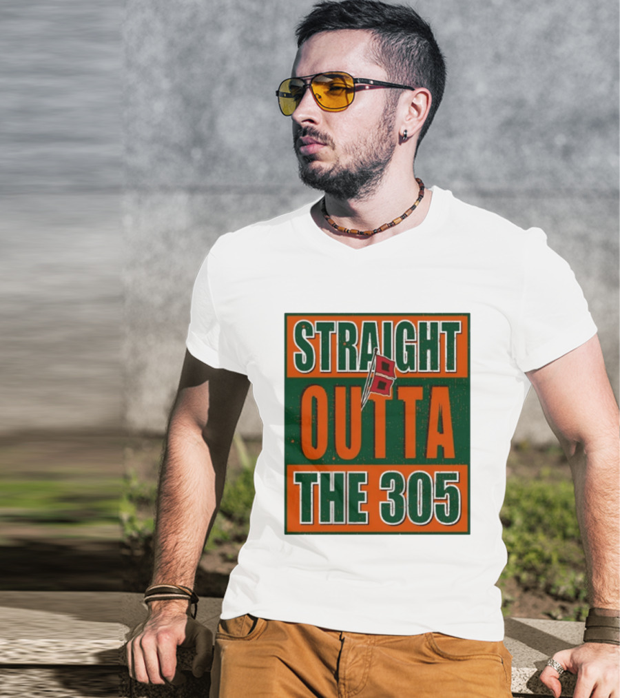 Straight Outta The 305 Miami Hurricane Spirit Flag T-Shirt