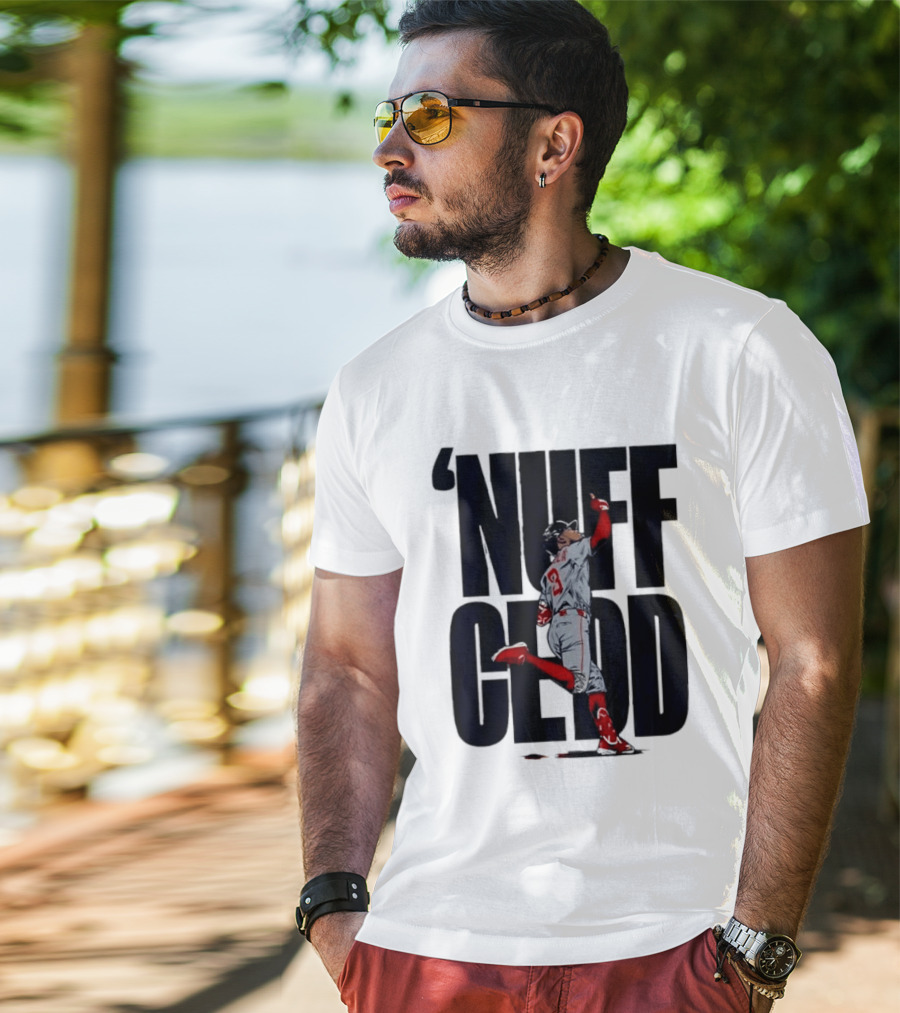 Nuff Cedd Baseball Player Number 9 Running Bases Pointing Up T-Shirt