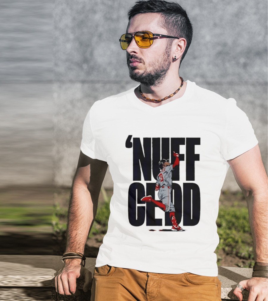 Nuff Cedd Baseball Player Number 9 Running Bases Pointing Up T-Shirt
