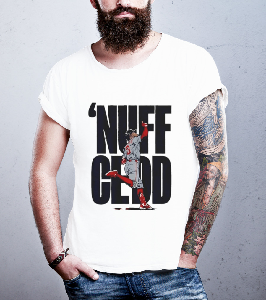 Nuff Cedd Baseball Player Number 9 Running Bases Pointing Up T-Shirt