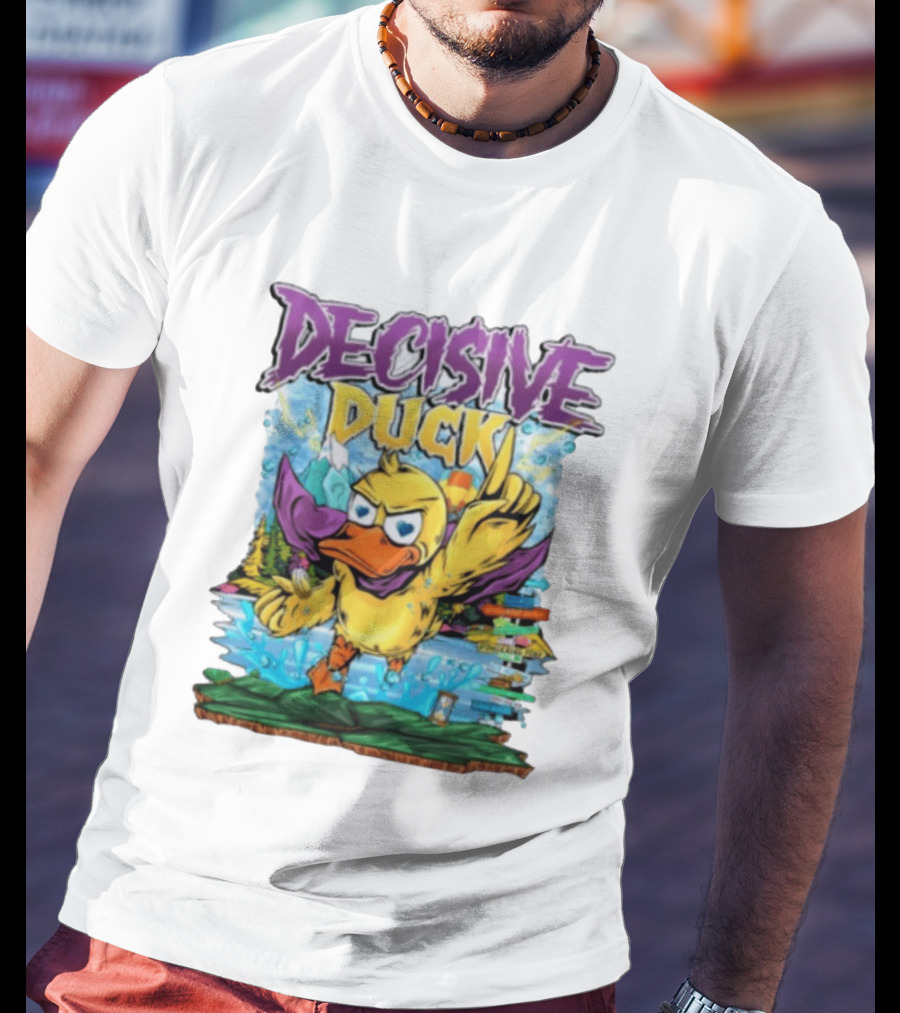Decisive Duck Adventure Cartoon Style Colorful Forest Scene T-Shirt